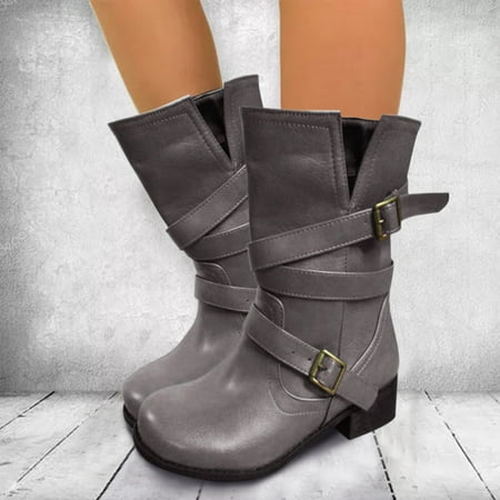 

Akiihool Women Ankle Boots Comfort Women s Boots Fashion Lug Sole Heel Fashion Festival Boots Riding Boots for Women (Grey 9.5)