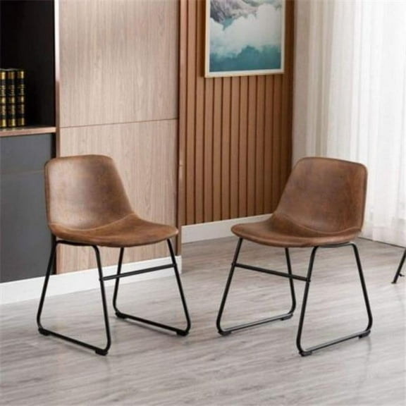 Vanity Art Set of 2 Pcs Synthetic Leather Upholstered Dining Chairs Armlesss with Metal Legs UC-13G
