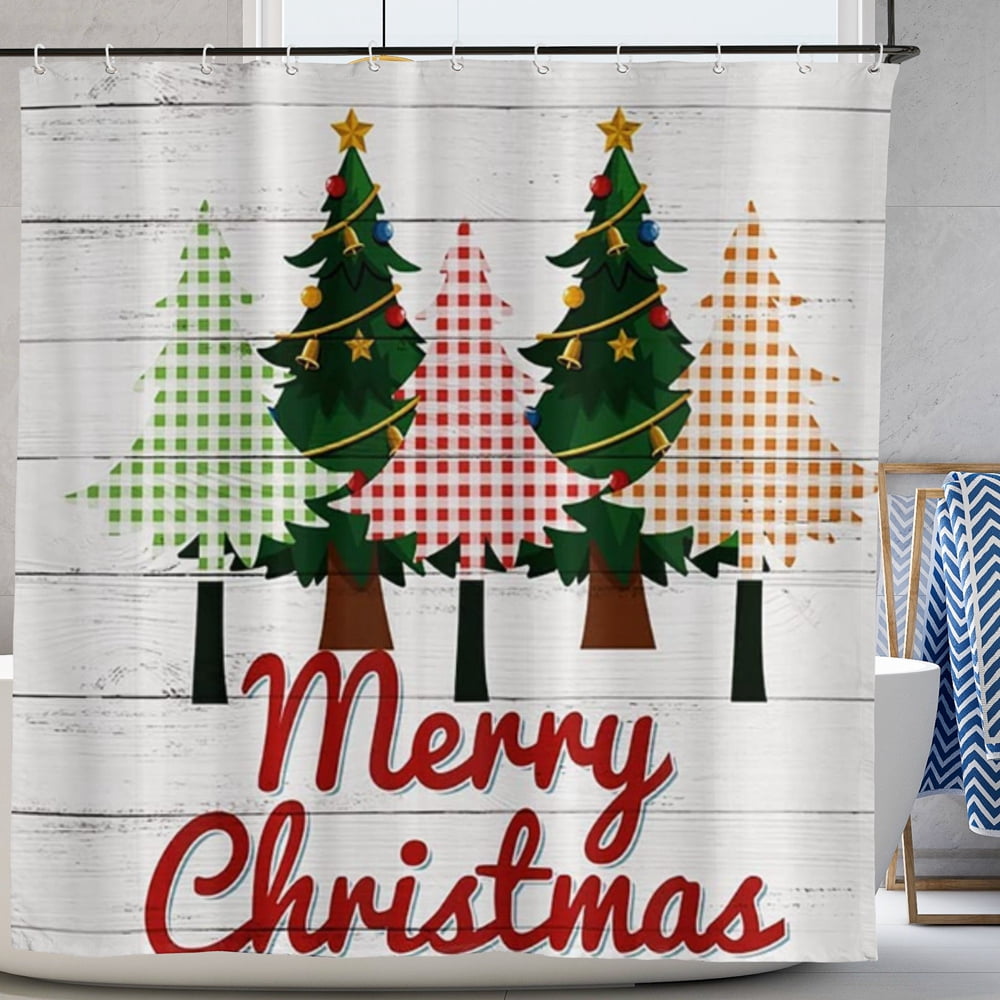 Merry Christmas Tree Shower Curtain Winter Holiday Bathroom Curtain