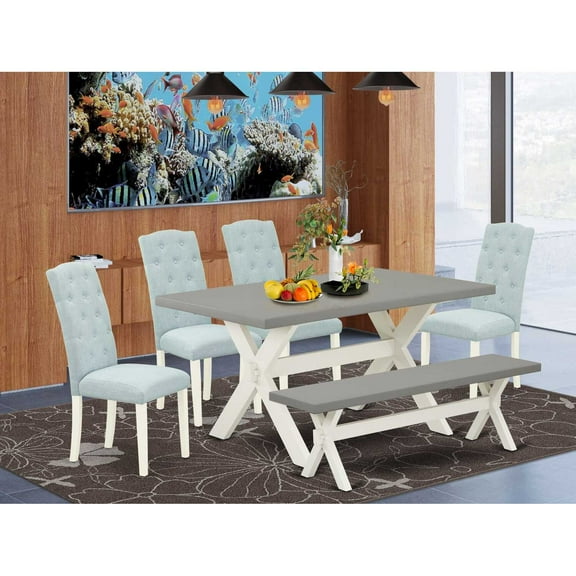East West Furniture X-Style 6-piece Wood Kitchen Table Set in Linen White
