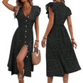 thumbnail image 2 of Elegant Summer Dresses for Women: Casual Boho Floral Midi Dress with V-Neck and Button Down Design Black XXL, 2 of 7
