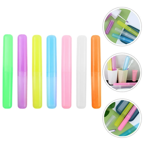 LEORX 7Pack Blue Rectangular Toothbrush Travel Containers for Bathroom