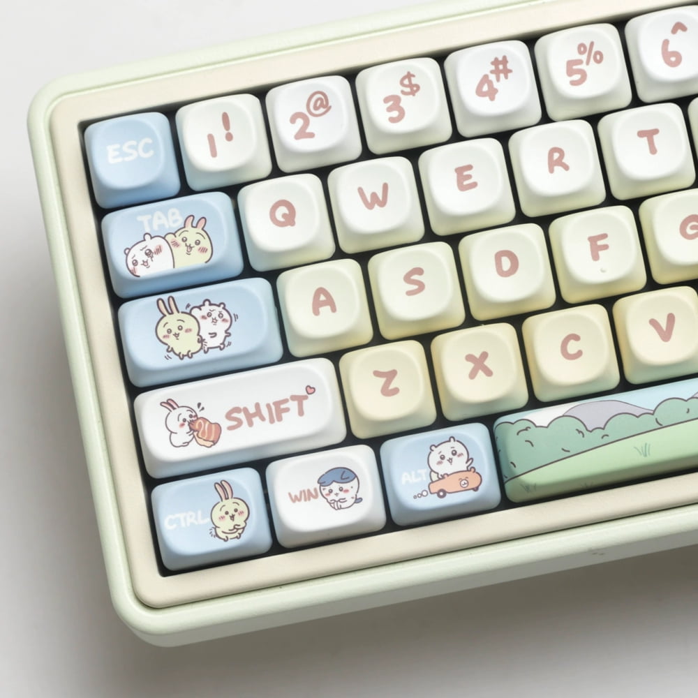 New Cute Rabbit Usagi Chiikawa Theme Keyboard Replacement Keycaps, White Hachiware Full-size 145-Key Standard Keycaps, Mechanical Keyboard Decorative Accessories
