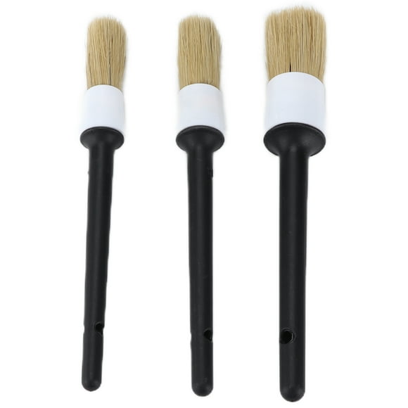 Car 3pcs Car Detailing Brush Kit Mixed Wild Boar Hair for Cleaning Wheel Gaps Grilles Internal Buttons Cup Holder