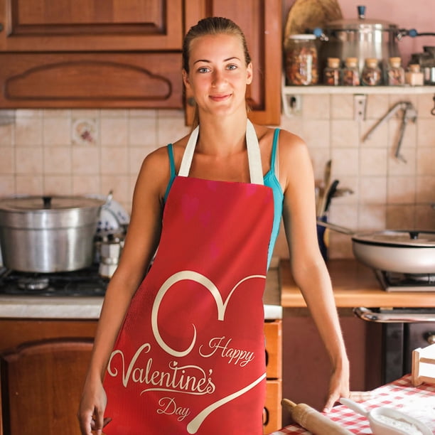 Xihbxyly Delantal de San Valentín con Estampado de Corazones, Imprescindible para La Cocina Familiar, Ropa de Trabajo Multiusos, Ideal para Hoteles y Restaurantes, de Lino Resistente, 68 X 55 Cm, Tal