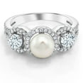 thumbnail image 2 of Gem Stone King 925 Sterling Silver Cultured Freshwater Pearl and Sky Aquamarine Engagement Ring for Women (1.24 Cttw, Available 5,6,7,8,9), 2 of 4