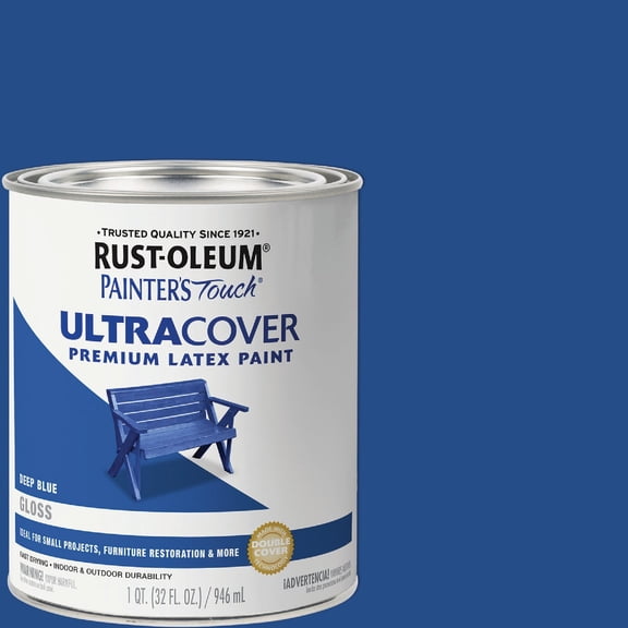 Rust-Oleum Painters Touch Latex Paint Gloss - Deep Blue - 1 Qt — Interior & Exterior Use, Professional Finish
