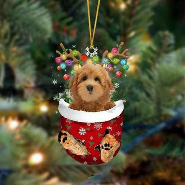 Fiudx Adornos Navideños Divertidos con Forma de Perro, Adorables Diseños de Gorro y Calcetín, Material Plástico Duradero, Adornos Festivos para El Árbol, Versátiles Opciones para Colgar, Decoración N