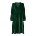 thumbnail image 7 of Efsteb 2025 Dresses for Women Trendy Hight Waist Pleated Velvet Dress Long Sleeve V Neck Cocktail Dress Mini Prom Dress For Wedding Guest (Green,XL), 7 of 7