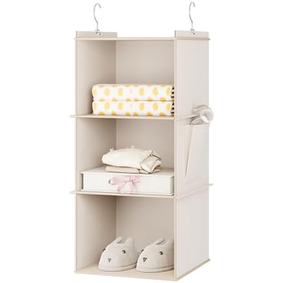 Hanging Closet Organizer, 3-Shelf Closet Hanging Storage Shelves, Beige
