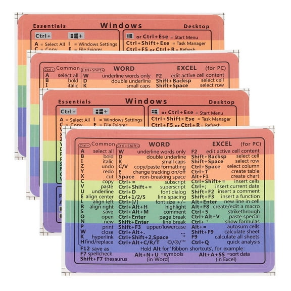 WASHWEPE 4Set Adhesive Shortcut Decals Keyboard Reference Stickers for Laptop Users Professionals 3.69X3.07X0.04In