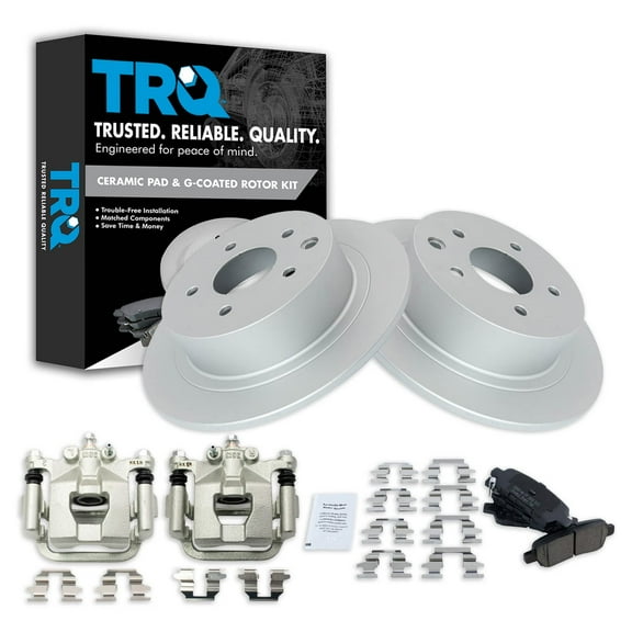 TRQ Rear Brake Coated Rotor Ceramic Pad & Caliper Kit for Nissan Maxima Altima BKA23418