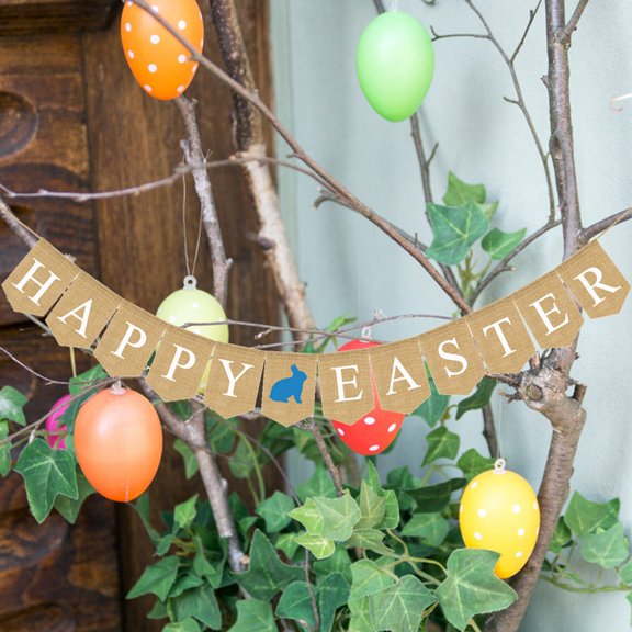 HONITANO Easter Pull Flag Blue Jute Non-Woven Bunting for Indoor Or Outdoor Decoration
