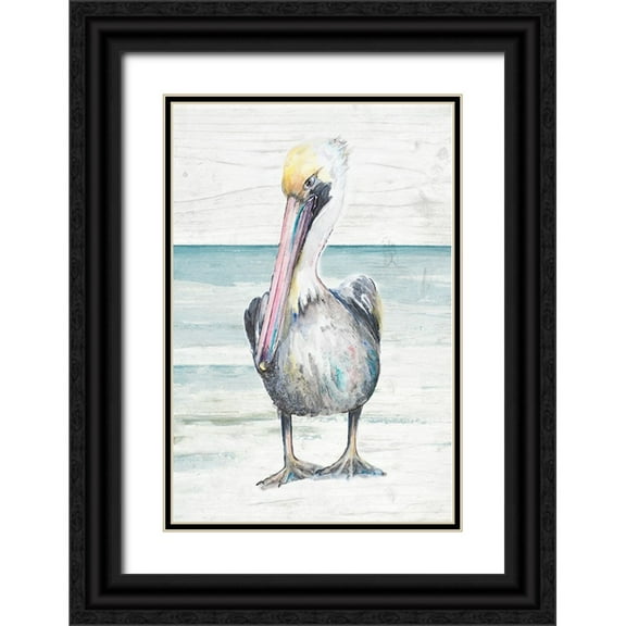 Pinto, Patricia 11x14 Black Ornate Wood Framed with Double Matting Museum Art Print Titled - Pelican On The Shore I