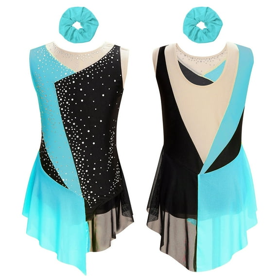 iiniim Girls Figure Ice Roller Skating Dress Gymnastics Leotards Lyrical Jazz Latin Ballet Dancewear Blue Green 6