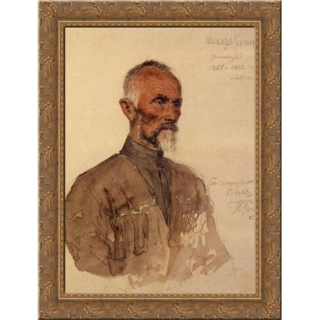 Makar Simak (Plastun) 20x24 Gold Ornate Wood Framed Canvas Art by Repin, Ilya