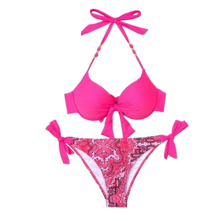 Mnyotv Swim Suits Bikini Women s Sexy Fashion Bikini Strap Split Thong Swimsuit Bathing Suit Sexy Triangle Pink L