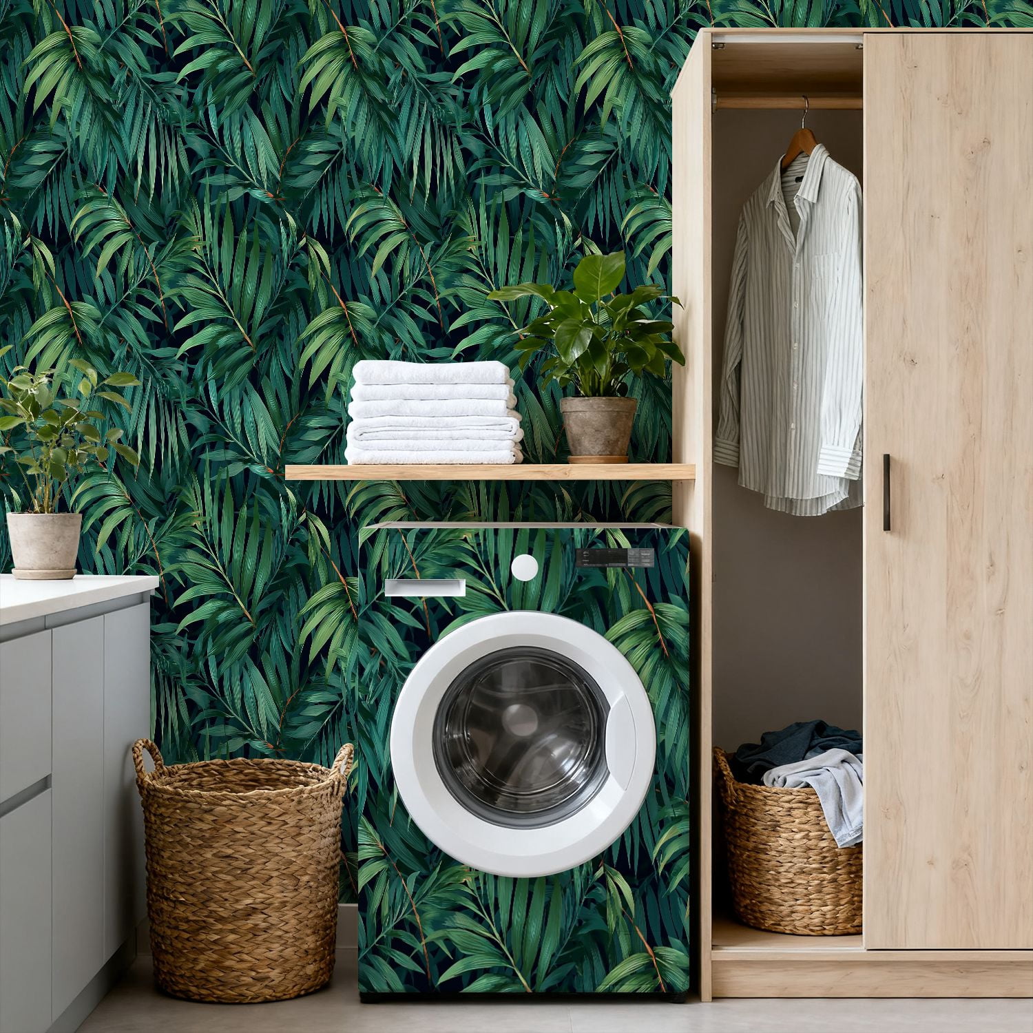 Peel and Stick Wallpaper palm frond Tropical leaves seamless Banana leaf Exotic design Hawaiian 24in x 118in Contact Paper Removable Self Adhesive Wall Mural Wall Decor for Bedroom Kitchen Cabinets