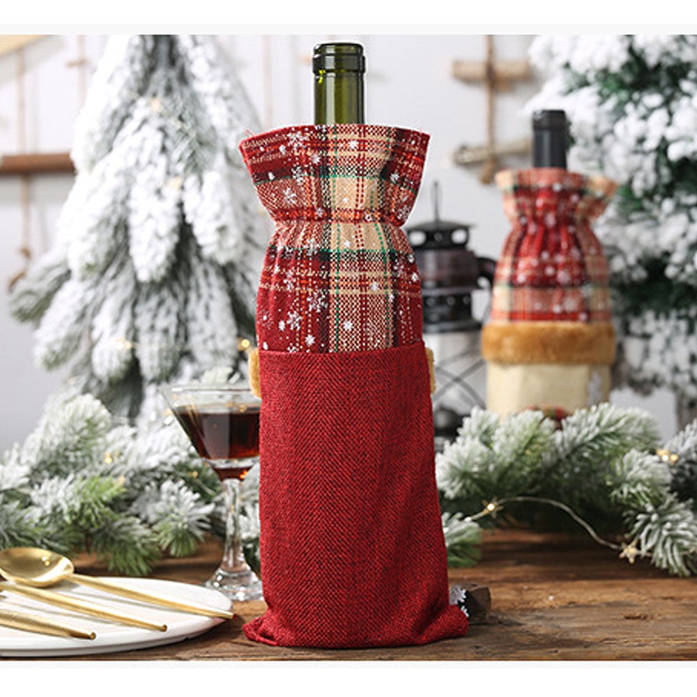 Vin Rouge Cache Bouteille Couverture Chapeau Sacs Décoration Noël Fête Cadeau 