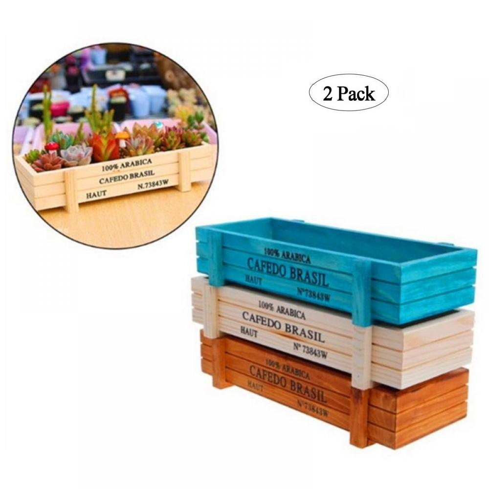 2 Pack Wood Rectangle Planter Box Wooden Garden Planter Vintage Planter