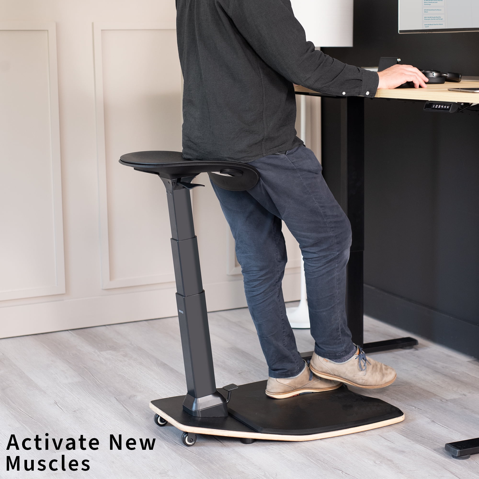 VIVO Black Ergonomic Leaning Chair with Anti-Fatigue Mat for Home and Office