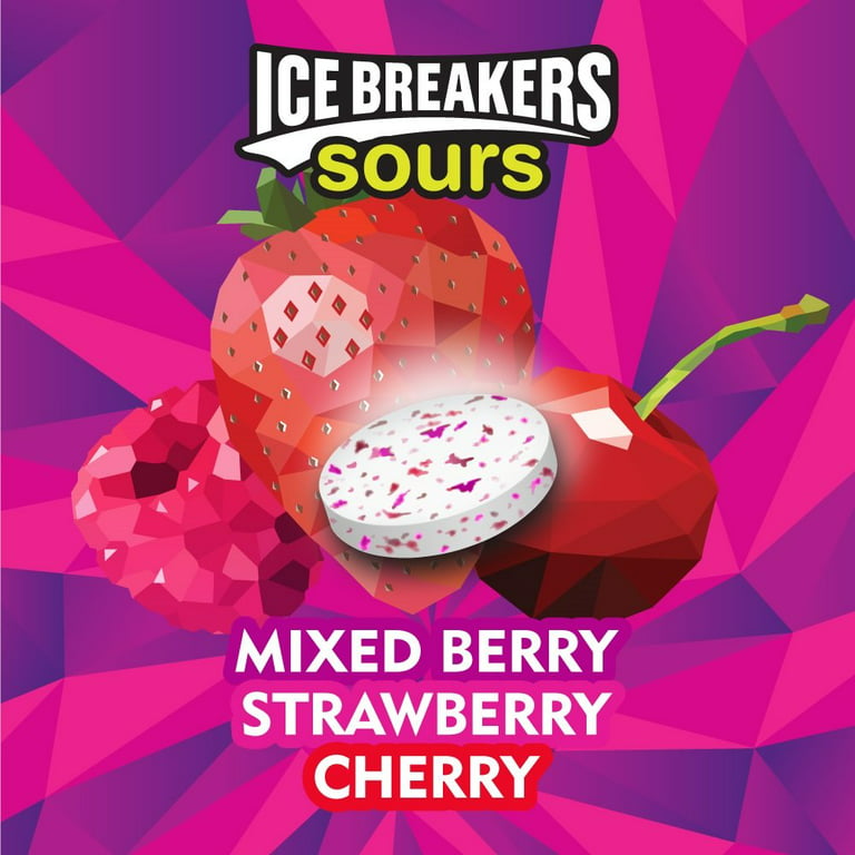ICE BREAKERS Sour Mints, 1.5oz, Pack of 8 (Mixed Berry, Strawberry