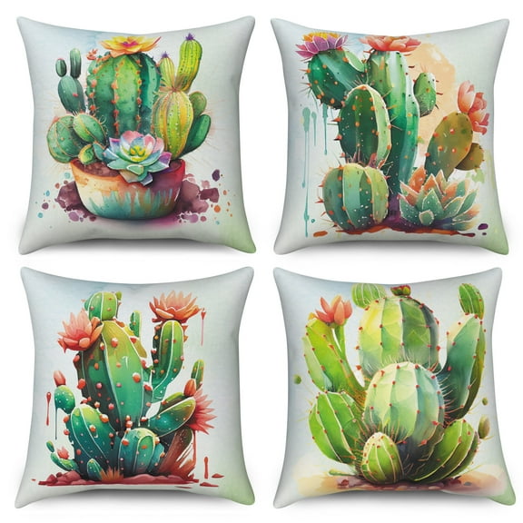 Pbobriich Blue Pillow Covers 18x18,4 PCS,Retro Flower Throw Pillows Cases Linen Cushion Cover Sofa Decor