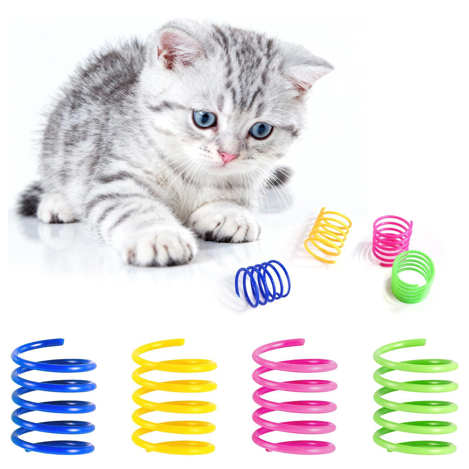 Pet Spring Toys 4pc, Interactive Cat Chew Self-Play Toy, Colorful Cat Teething Bite Toy for Indoor Cats Kitten Play Exercise