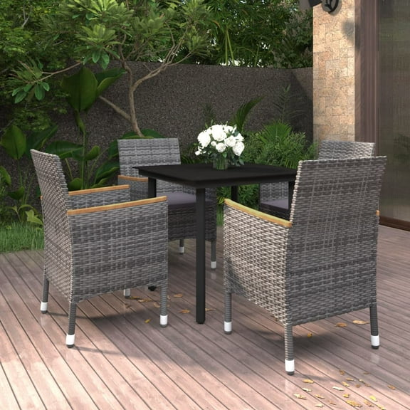 vidaXL Patio Dining Set Outdoor Table and Chair Set Poly Rattan and Glass