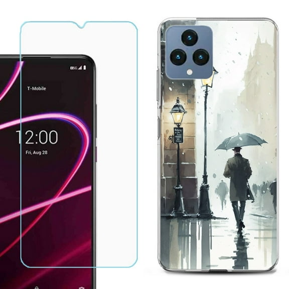 OneToughShield ® for T-Mobile Revvl 6x 5G Shockproof Phone Case, with Tempered Glass Screen Protector - City in the rain