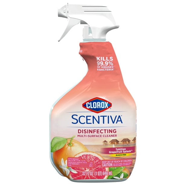 Clorox Scentiva Multi Surface Cleaner, Spray Bottle, Bleach Free, Tahitian Grapefruit Splash, 32