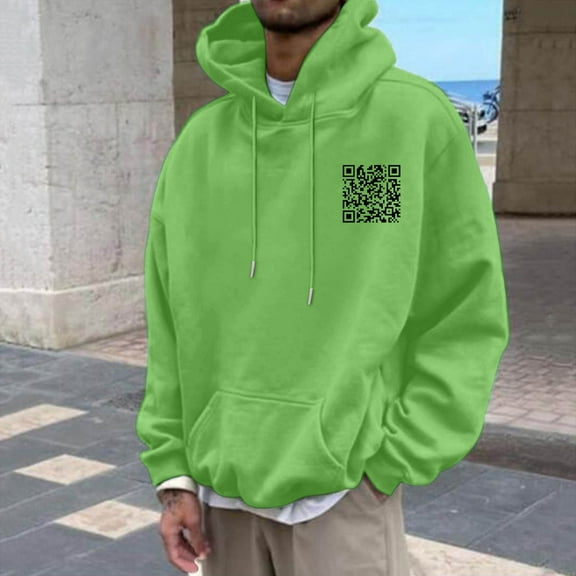 FAOWME Men's Hoodies With Pocket Long Sleeve Printing Drawstring Comfortable Loose Fit Sweatshirt Coat For Autumn Winter Daily Wear Green Xl
