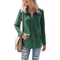 thumbnail image 2 of Sudadera con capucha para mujer Sudadera con capucha de color sólido Manga larga Cuello con cremallera Top suelto informal de otoño, Verde, S Eigraketly AP003716-06, 2 of 7