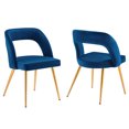 thumbnail image 2 of Modway Marciano Performance Velvet Dining Chair Set of 2 in Gold Navy, 2 of 8