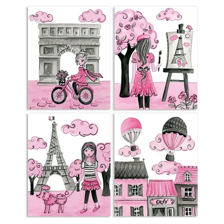 Stupell Decor  A Girl In Paris  Wall  Plaque Set of 4 