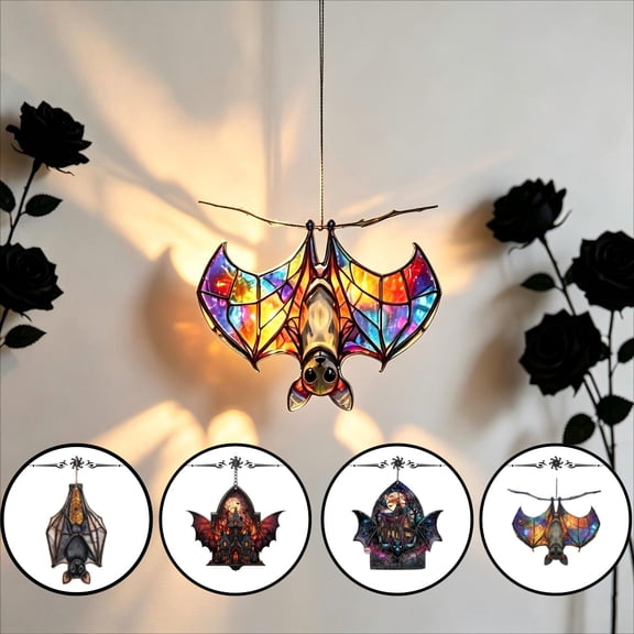 Halloween Sun Catcher for Window Hanging, 2D Acrylic Bats Irregular Sign Ornament for Room Window Door, Gothic House Warming Gift for Bat Lovers by MPOISVA