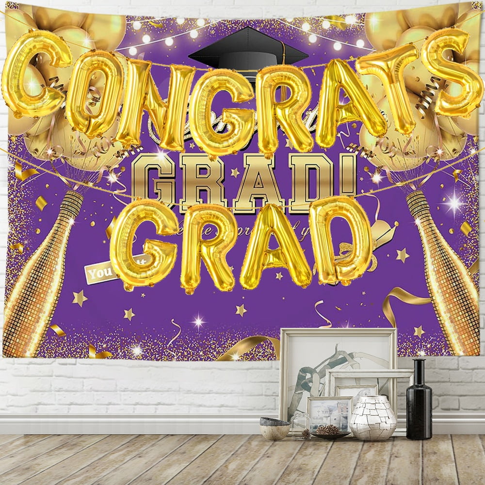 Congrats Grad Banner With GRAD Balloons Graduation Backdrop Banner congrats-grad-banner-with-grad-balloons-graduation-backdrop-banner