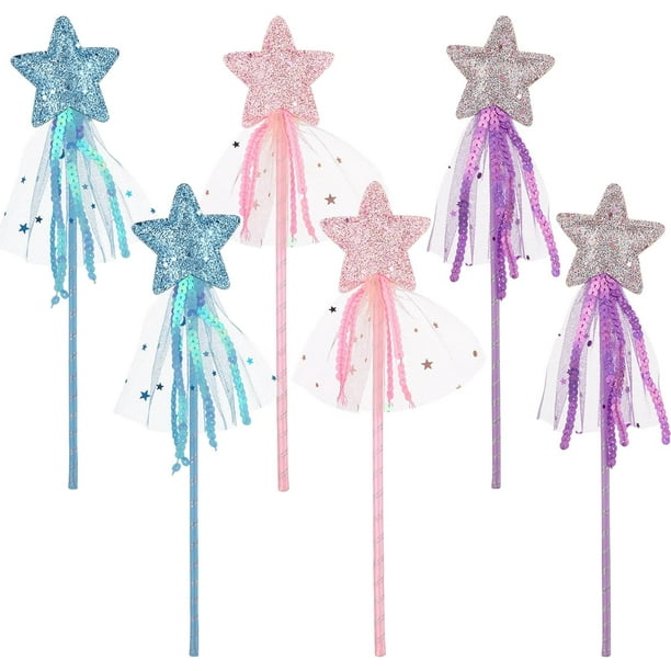 Varitas de estrella con purpurina, 6 unidades de 11 pulgadas, varitas mágicas de princesa, ángel, hada, estrella, varita mágica de hadas para niñas, varita de disfraz, varitas para cumpleaños, Hallow