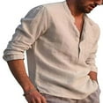 thumbnail image 3 of Men Henley T Shirts Casual Long Sleeve Button Linen V Neck Winter Loose Tops, 3 of 3