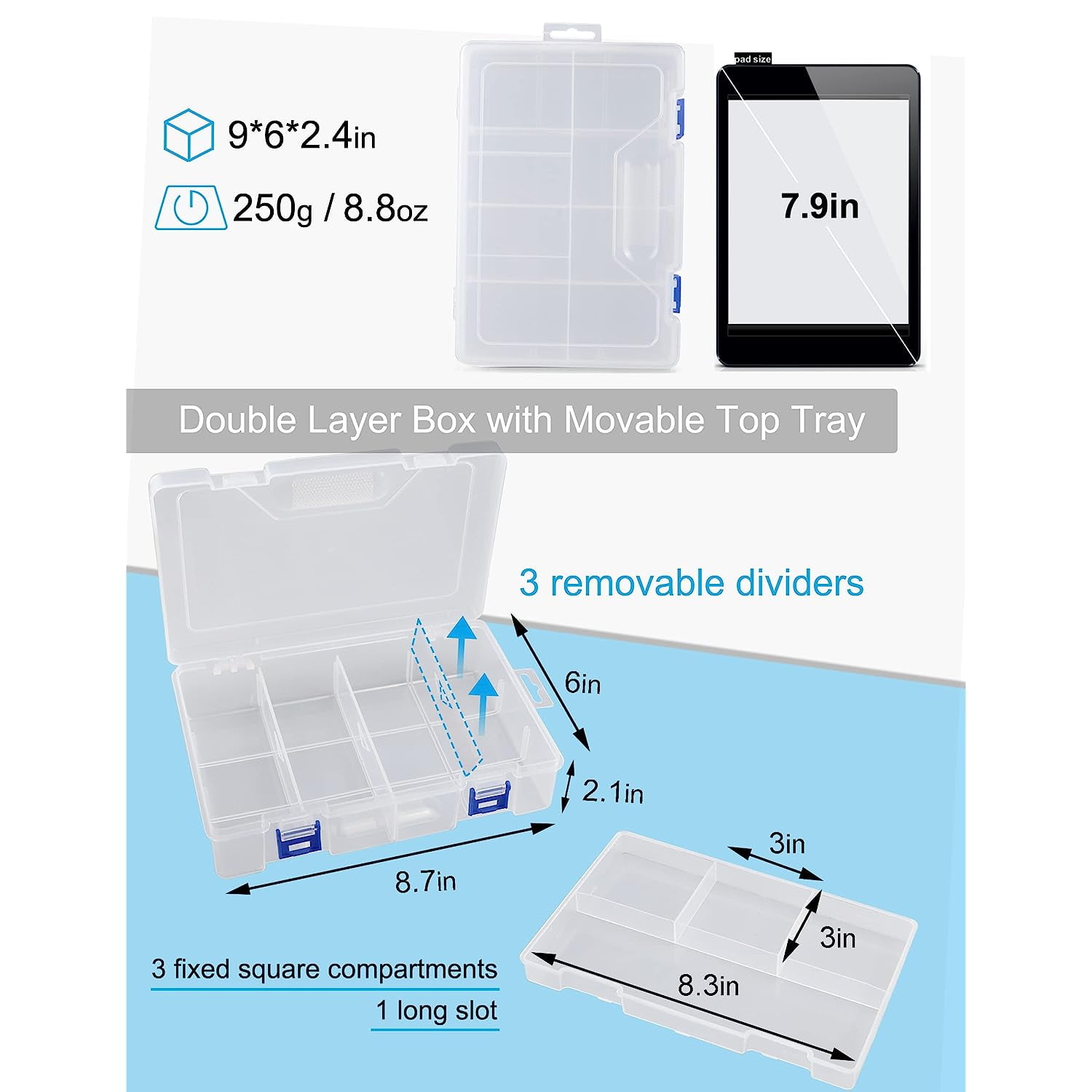 Holzlrgus Tackle Box Fishing Tackle Box Organizer 2 Layer Clear Tackle Box Thicken Plastic Tacklebox for Snacks (1 Pack)