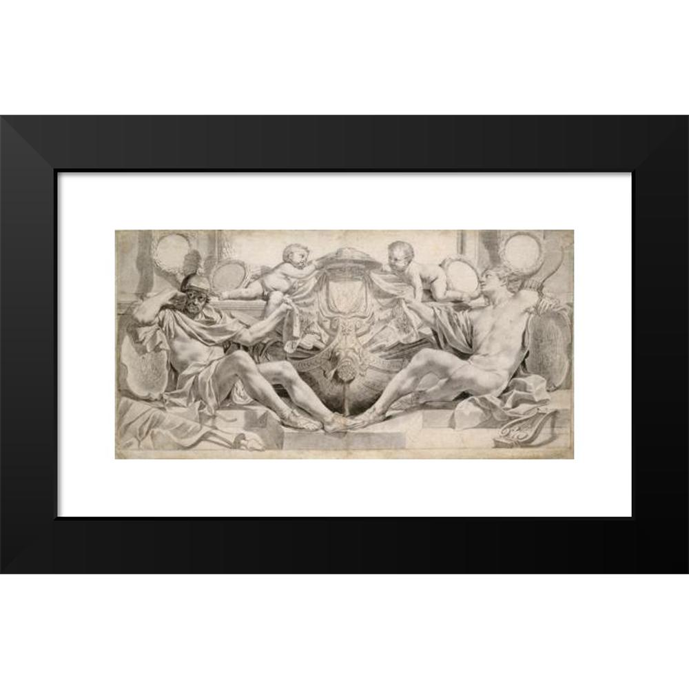 Charles Le Brun 14x9 Black Modern Framed Museum Art Print Titled - Allegory in Honor of Cardinal Richelieu (1641)
