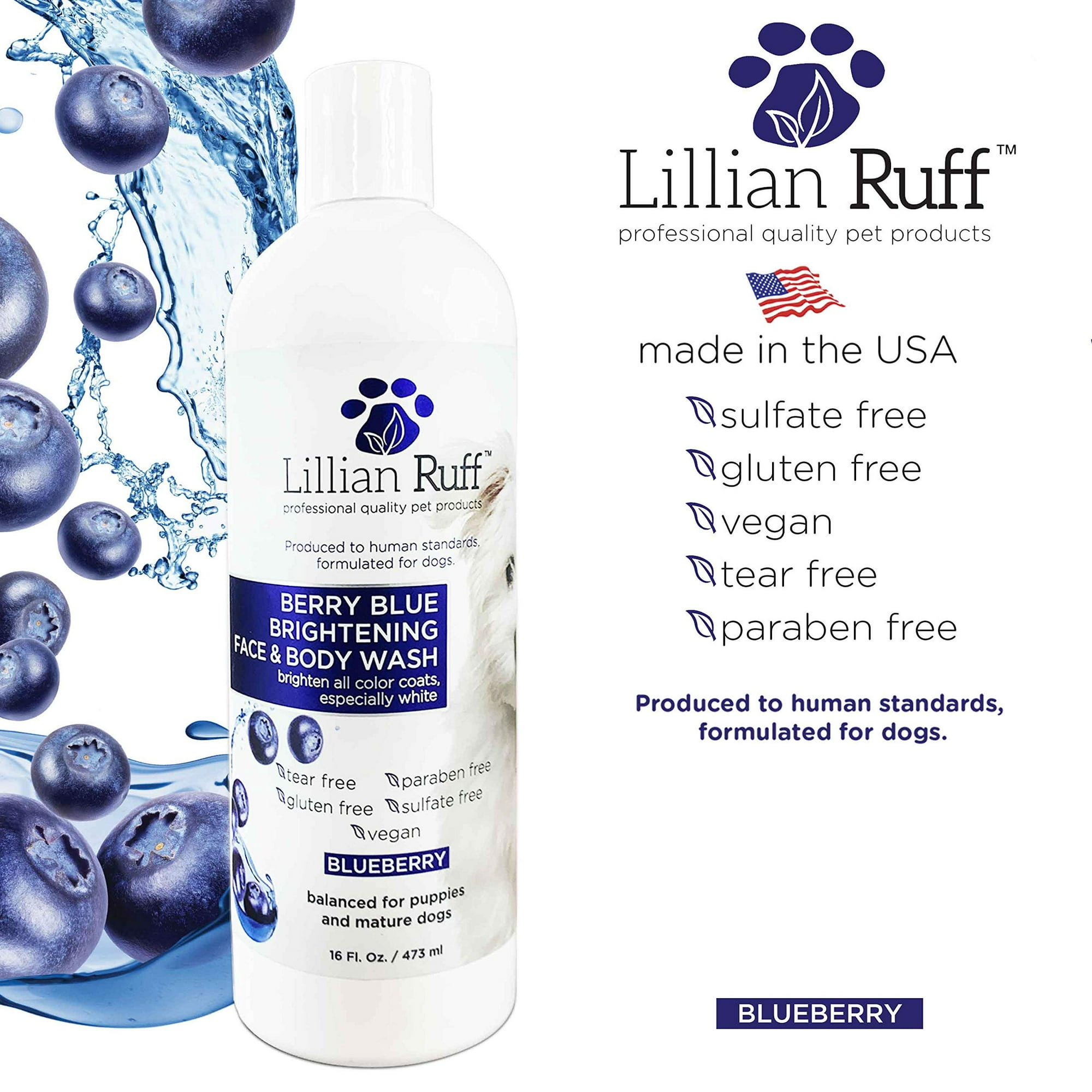 Berry Blue Brightening Face and Body Wash for Dogs Blueberry Shampoo to Remove Tear Stains Hydrate Dry Itchy Skin and Add Shine and Luster to Coats Berry Blue Shampoo and