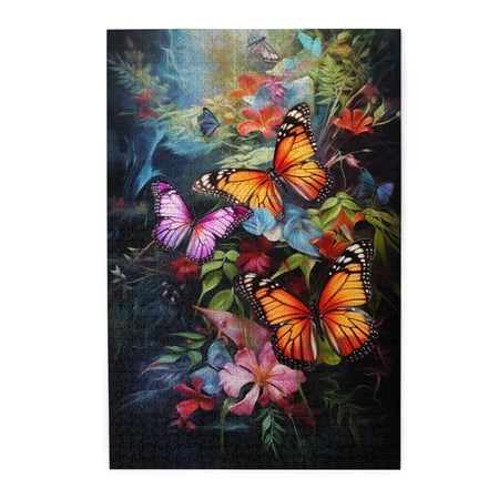 1000 PCS Dreamy Flower Butterfly 1000 Piece Vibrant Jigsaw Puzzle Every Piece Is Unique Ideal For Relaxation And Family Fun Modern Art Butterfly Wooden Puzzle For Adults