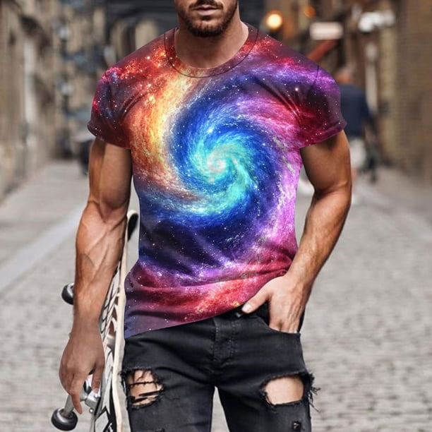 Tops para hombre, blusas y camisas de manga corta con cuello redondo para hombre. Camiseta casual de manga corta con cuello redondo y estampado de cielo para hombre. Blusa para hombre.