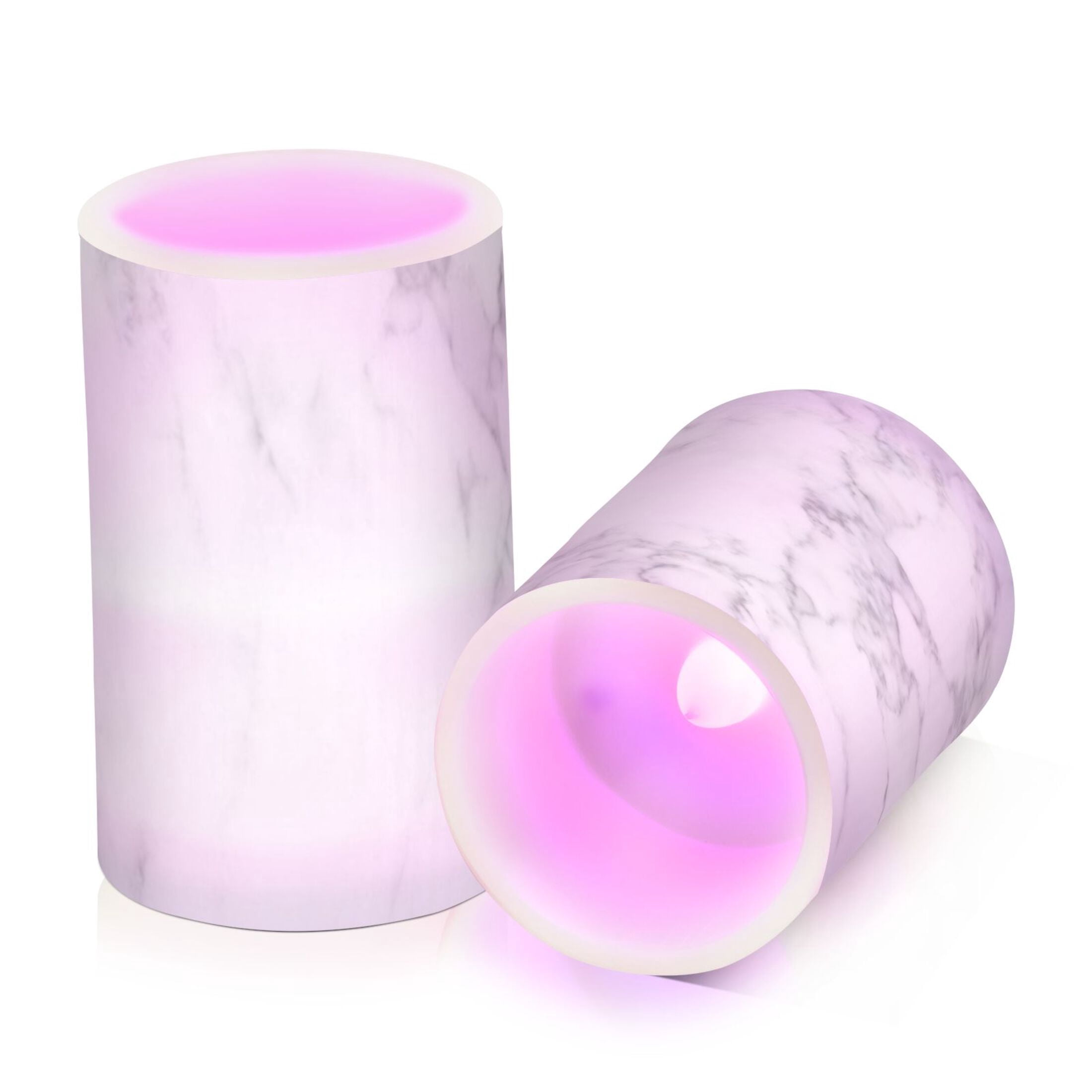 White Marble Texture Flickering Flameless Candles Battery Operated with Remote Timer LED Pillar Candles Set of 2