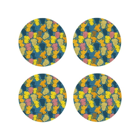 

Lukts Retro Boho Elephants Print Leather Drinks Coasters Set of 4 Suitable or Drinks Furniture Protection and Easy Clean up-Round Shape