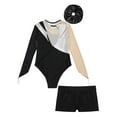 thumbnail image 4 of iiniim Kids Girls Sparkly Rhinestone Mesh Long Sleeve Gymnastics Leotard Skating Jumpsuit with Shorts Hair Band Silver&Black 16, 4 of 7