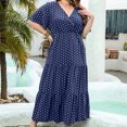 thumbnail image 3 of Vestido A Media Pierna Falda casual Mujer Cuello en V Tallas grandes Dot Impreso Fines de semana Ropa (Azul XXXL) Cgtredaw para Mujer Azul T L, 3 of 6