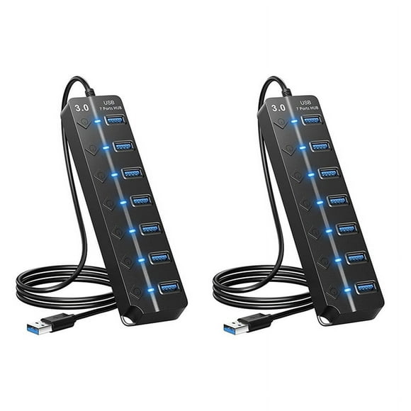 2X 7 Ports USB Hub Splitter Multi Hub USB 3.0 Adapter USB Several Ports Power Adapter with Switches and Lights