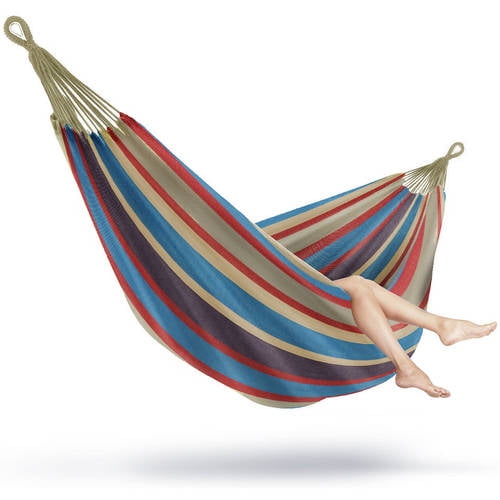 Sorbus Brazilian Double Hammock, Extra-Long Two Person Portable Hammock Bed for Indoor or Outdoor Spaces, (Blue/Sand/Purple/Red Stripes)